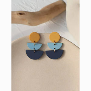 3/$30 Blue Yellow Acrylic Geometric Drop Earrings